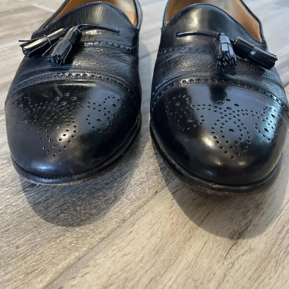 MEZLAN HAVANA MENS BLACK TASSEL LOAFERS SIZE 11.5M MADE IN SPAIN GOOD COND!
